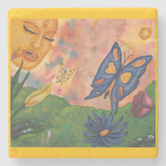 Aquarell-Fantasie-Illustration Frau Göttin Leben Steinuntersetzer (Vorderseite)