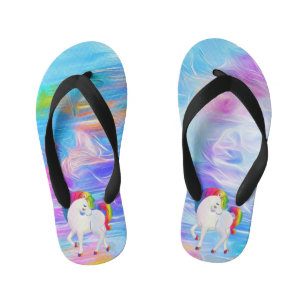 Aquarell, farbig, Regenbogen-Einhorn Kinderbadesandalen
