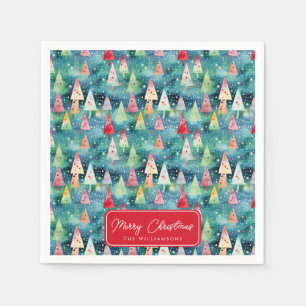 Aquarell-Farbige-Festliche-Regenbogen-Weihnachtsba Serviette