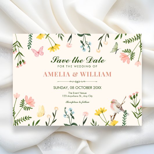 Aquarell Farbige florale Frühlingshochzeit Save The Date