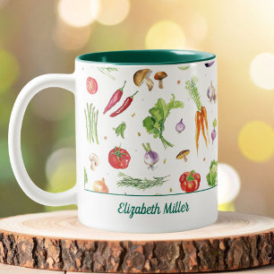 Aquarell Farbige Gemüse Personalisierter Name Zweifarbige Tasse