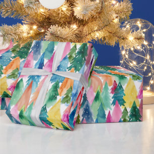 Aquarell Farbige Helle Regenbogen-Weihnachtsbäume Geschenkpapier