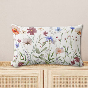 Aquarell Farbige Wildblumenwiese Lendenkissen