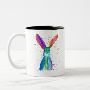 Aquarell Farbiger Hase Kaninchen Tier Häschen Zweifarbige Tasse