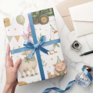 Aquarell-Farm-Geburtstags-Verpackungspapier mit Tr Geschenkpapier