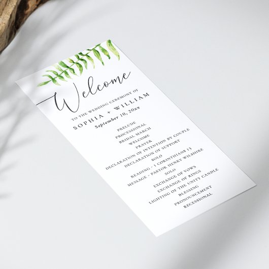 Aquarell-Farn. Wald-Botanik-Script-Hochzeit Programm
