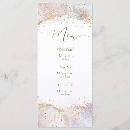 Aquarell-Faux-Glitter-Menü Menükarte (Vorderseite)