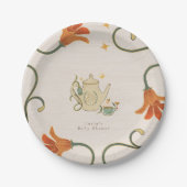 Aquarell Fecore Blumenkohl Tee Party Kinderdusche Pappteller (Vorderseite)