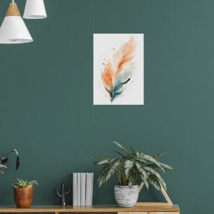 Aquarell-Feder-Kunst Boho Orange Teal F Poster