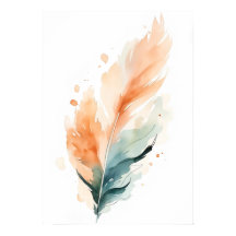 Aquarell-Feder-Kunst | Boho Orange Teal F