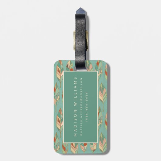 Aquarell-Feder-Muster SüdwestGeo-Schritt-| Gepäckanhänger (Rückseite vertikal)