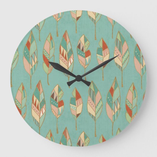 Aquarell-Feder-Muster SüdwestGeo-Schritt-| Große Wanduhr (Vorderseite)