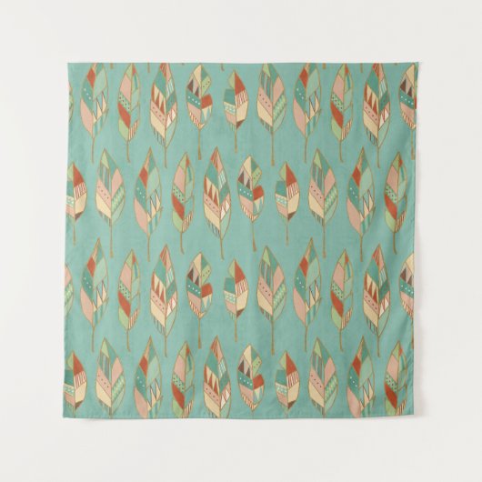 Aquarell-Feder-Muster SüdwestGeo-Schritt-| Wandteppich (Vorderseite (Horizontal))