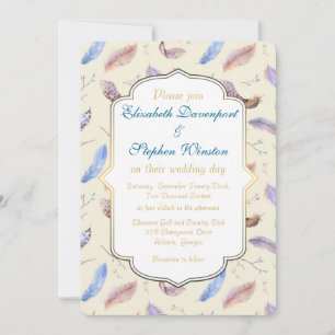 Aquarell-Feder-Muster und Fancy-Frame-Hochzeit Einladung