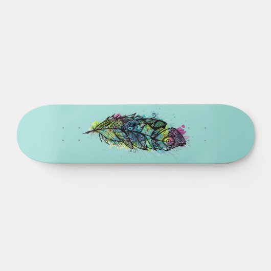 Aquarell-Feder-Tätowierung Skateboard (Horizontal)