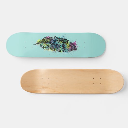 Aquarell-Feder-Tätowierung Skateboard (Horizontal)