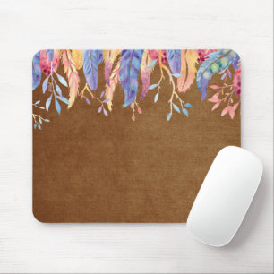 Aquarell-Federn auf Braun Mousepad