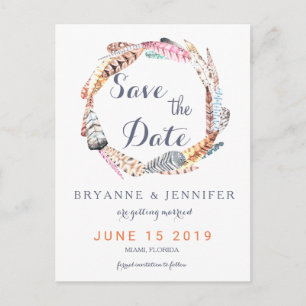 Aquarell-Federn Rustikal Boho Save The Date Ankündigungspostkarte