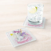 Aquarell-Fee-Häschen Glasuntersetzer (Schrägansicht)