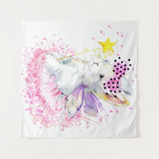 Aquarell-Fee-Häschen Wandteppich (Vorderseite (Horizontal))