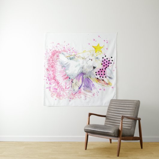 Aquarell-Fee-Häschen Wandteppich (Beispiel (Horizontal))