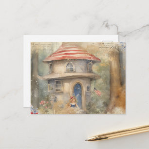 Aquarell-Fee in ihrem Haus Postkarte