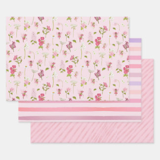Aquarell-Fee Rosa Streifen Geschenkpapier Set