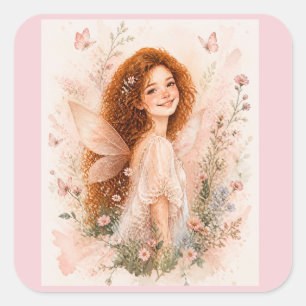 Aquarell-Feengirl-Aufkleber Quadratischer Aufkleber