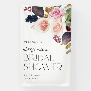 Aquarell-Feigen und Beeren-Blumen-Brautdusche Banner