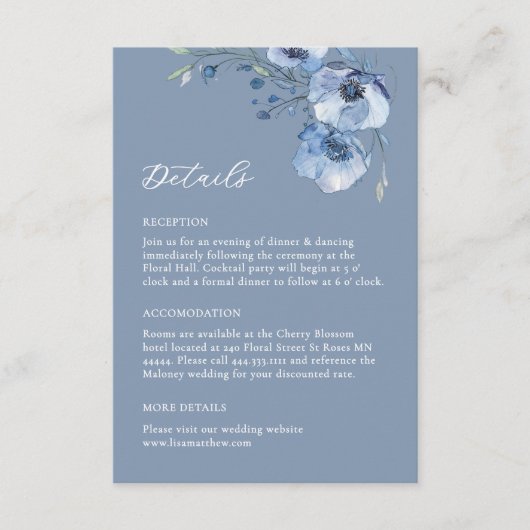 Aquarell-Feinmalerei Blaue Blumendetails Begleitkarte (Vorderseite)