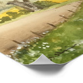 Aquarell - Felder und Kühe im englischen Landschaf Poster (Ecke)