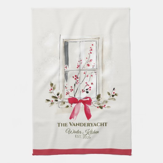 Aquarell-Fenster & Beeren Personalisiert Geschirrtuch (Vertikal)