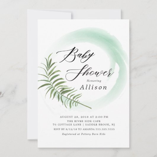 Aquarell Fern Leaf Kinderdusche Einladung (Vorderseite)