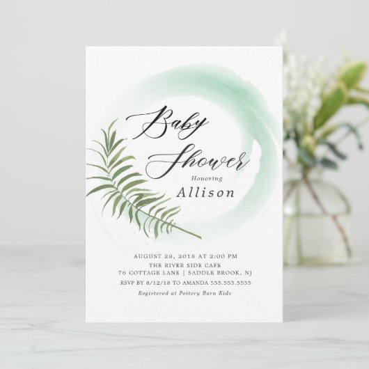 Aquarell Fern Leaf Kinderdusche Einladung (Stehend Vorderseite)