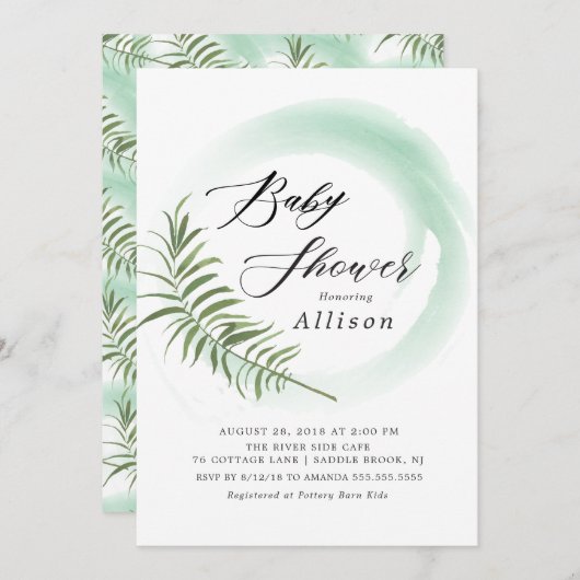 Aquarell Fern Leaf Kinderdusche Einladung (Vorne/Hinten)