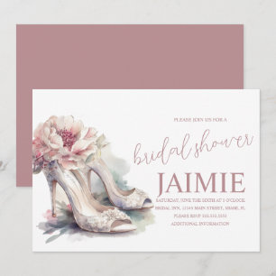 Aquarell-Fersen-Blumen-Brautparty-Rosa Einladung