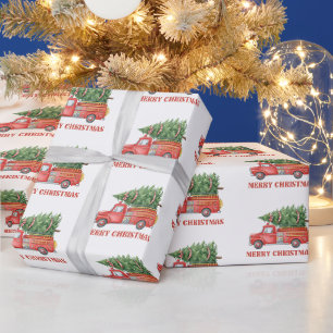 Aquarell-Feuerwehrmann-Weihnachten-Feuerwehrauto  Geschenkpapier