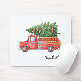 Aquarell-Feuerwehrmann-Weihnachten-Feuerwehrauto Mousepad