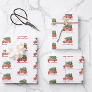 Aquarell-Feuerwehrmann-Weihnachts-Feuerwehrauto Geschenkpapier Set