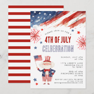 Aquarell-Feuerwerk-Vorladung zum 4. Juli-Grillfest Einladung