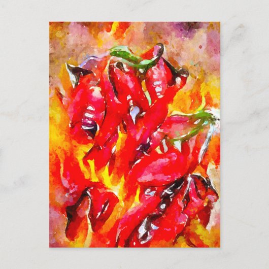 Aquarell feurig brennde Chilischoten. Chili. Postkarte (Vorderseite)