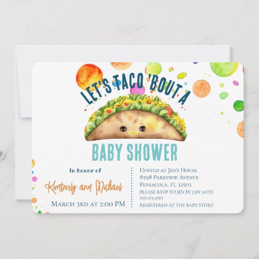 Aquarell Fiesta Let's TACO 'Bout a Baby Shower Einladung (Vorderseite)