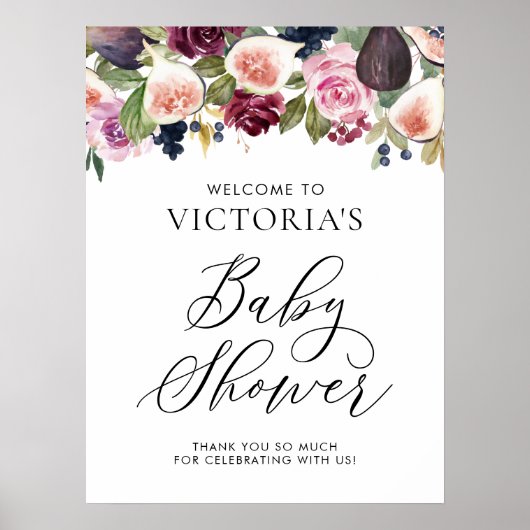 Aquarell Figs Floral Fall Babydusche Willkommen Poster (Vorne)