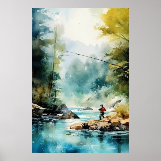 Aquarell Fishing Poster - Fischen Wand an Wand (Vorne)