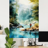 Aquarell Fishing Poster - Fischen Wand an Wand (Heimbüro)
