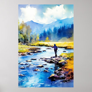 Aquarell Fishing Poster - Fischen Wand an Wand