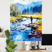 Aquarell Fishing Poster - Fischen Wand an Wand (Heimbüro)