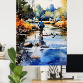 Aquarell Fishing Poster - Fischen Wand an Wand (Heimbüro)