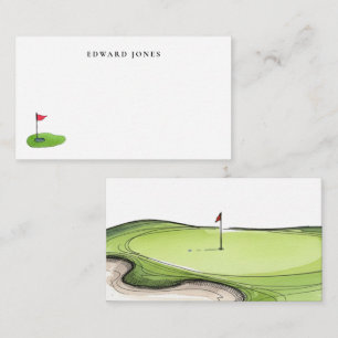 Aquarell-Flagge und Putting-Green-Golfer Mitteilungskarte