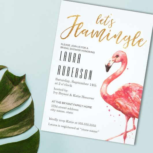 Aquarell Flamingle in Gold | BRAUTPARTY Einladung